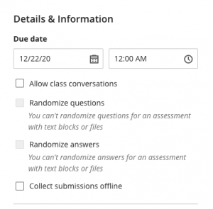 Details & Information area in Assignment Settings