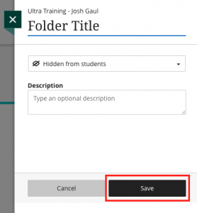 Folder settings menu with Save button highlighted