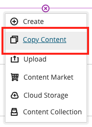 Create menu with Copy Content highlighted 