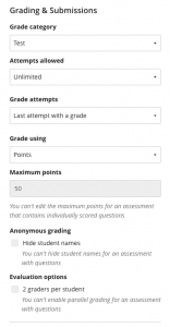 Grading & Submission test settings